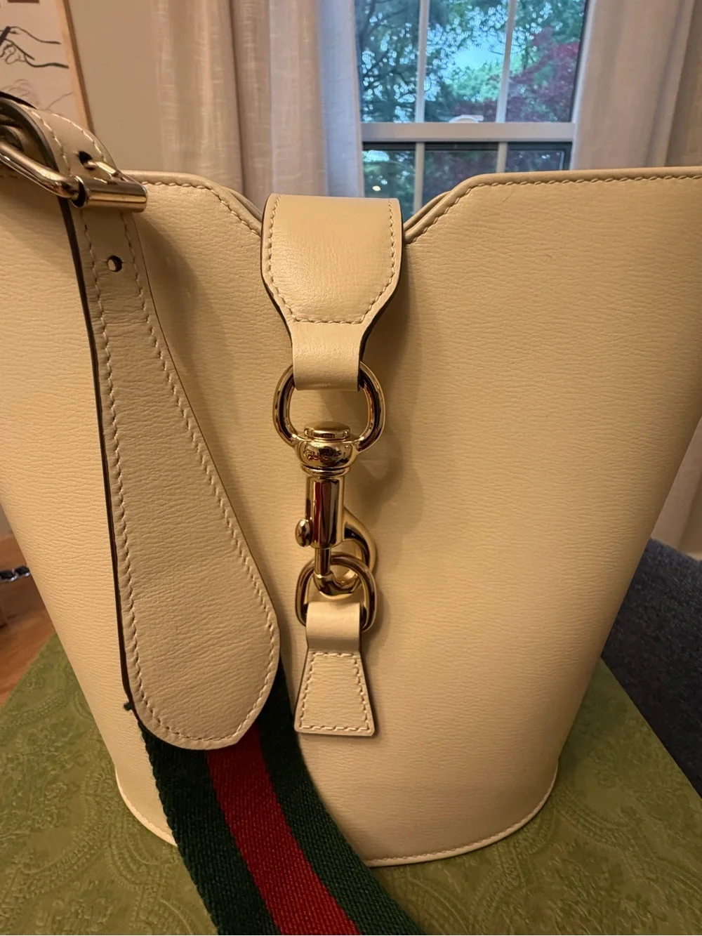 Gucci Cream Leather Mini Bucket Bag with Sherry Line Shoulder Strap - Picture 3 of 12
